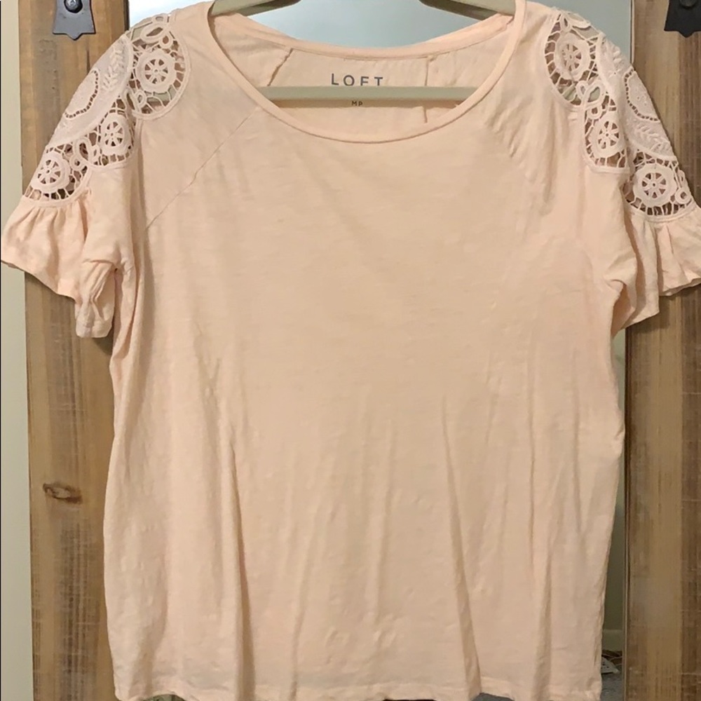 LOFT, size M, pink lace sleeve “fancy t-shirt”